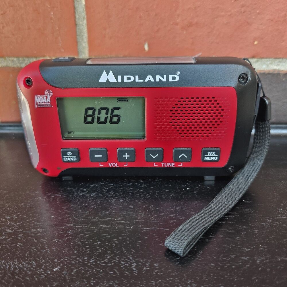 Midland Emergency Alert Weather Radio Portable W/Flashlight, Black Red ER50